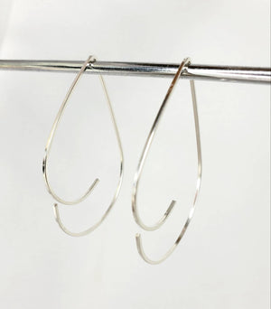 Teardrop Swoop Minimalist Threader Earrings hand scuplted in Argentium Silver (tarnish resistant)