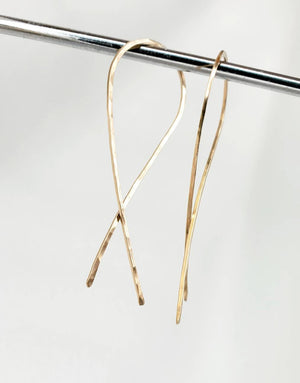Criss Cross Earrings (2 inch) Minimalist Threader Earrings hand sculpted in 14kt Gold Filled Wire