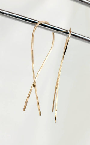 Criss Cross Earrings (2 inch) Minimalist Threader Earrings hand sculpted in 14kt Gold Filled Wire