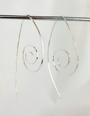 Long Spiral Minimalist Threader Earrings hand sculpted in Argentium Silver (tarnish resistant)