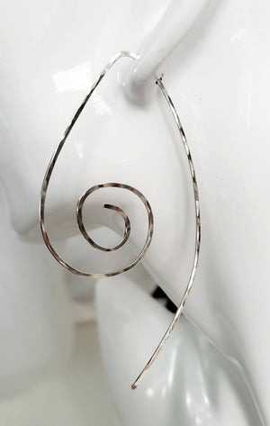 Long Spiral Minimalist Threader Earrings hand sculpted in Argentium Silver (tarnish resistant)