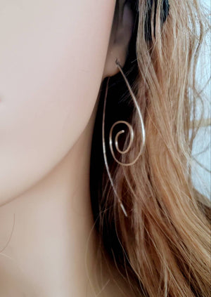 Long Spiral Minimalist Threader Earrings hand sculpted in Argentium Silver (tarnish resistant)