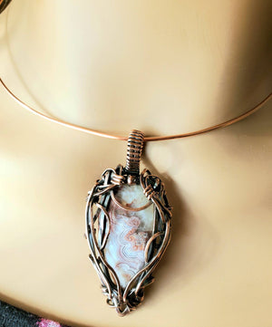 Crazy Lace Agate Gemstone Hand Sculpted in Pure Copper Wire