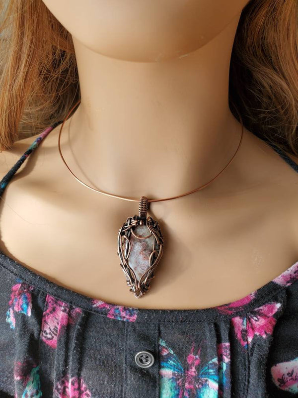 Crazy Lace Agate Gemstone Hand Sculpted in Pure Copper Wire