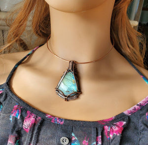 Gorgeous Labradorite Gemstone Hand Sculpted in Pure Copper Wire