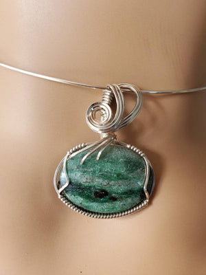 Sparkley Green Fuschite Gemstone Hand-Sculpted in Argentium Sterling Silver (tarnish resistant) wire