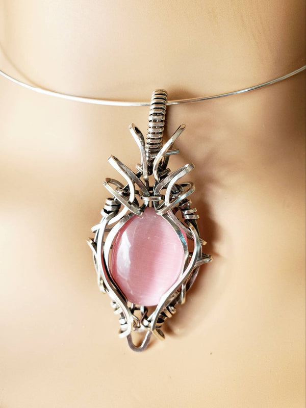 Shiny Pink Mussel Shell Hand-Sculpted in Argentium Sterling Silver (tarnish resistant) wire