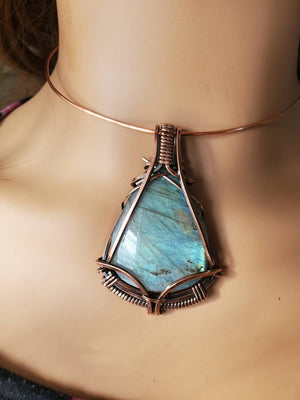 Gorgeous Labradorite Gemstone Hand Sculpted in Pure Copper Wire