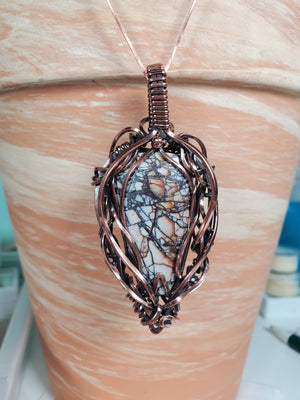 Amazing Kaleidoscope Jasper Gemstone Pendant Hand-Sculpted in Pure Copper Wire
