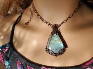 Gorgeous Labradorite Gemstone Hand Sculpted in Pure Copper Wire