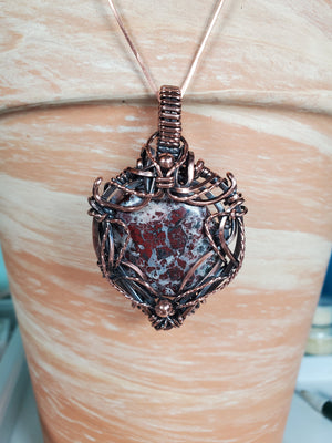 Hornitas Jasper Gemstone Hand Sculpted in Pure Copper Patina Wire