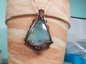 Gorgeous Labradorite Gemstone Hand Sculpted in Pure Copper Wire